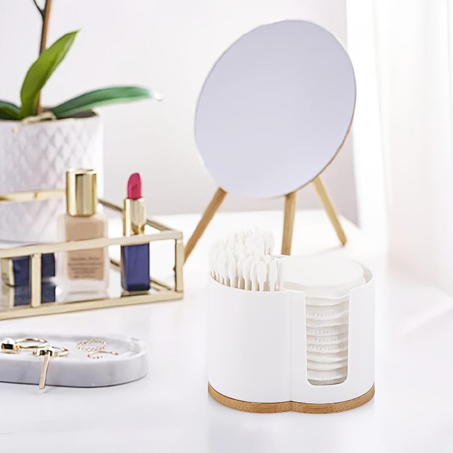 Qtip Dispenser 2 Grid Makeup Ball Swab, Round Pads Holder Organize Storage Box for Bathroom Container Organizer, Plastic, White