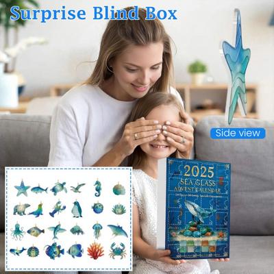 2025 Christmas Countdown Calendar 24 Days Sea Glass Handmade Ornaments Ocean Animals Figurine Advent Calendars for Christmas Tree