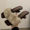 Fashion Luxury Rhinestone Decoration Design Slippers Women Elegant Square Toe Wedges Slide Sandals Comfortable Fluffy Modern Slippers