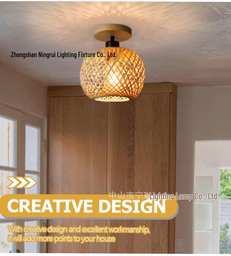 Japanese Wabi-Sabi Rattan Bamboo Ceiling Lamp for Bedroom or Tea Room