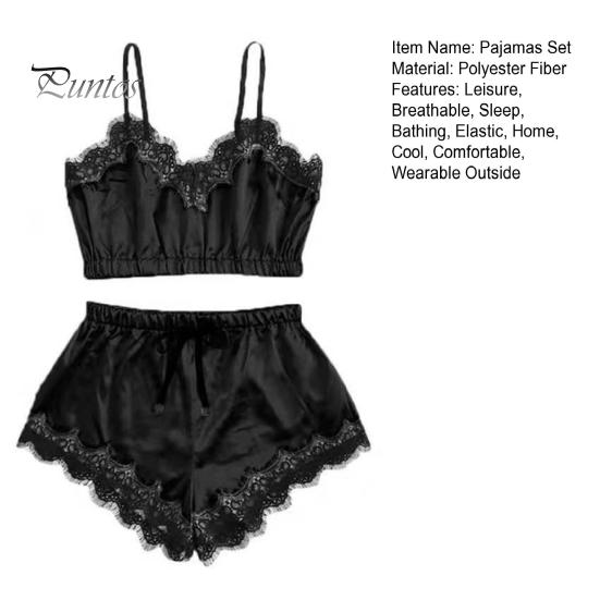 Dámský dvoudílný pyžamový set Krajkový lem Výstřih do V Cami Crop Top Šortky s elastickým pasem Ležérní bez rukávů Noční oblečení Lounge set