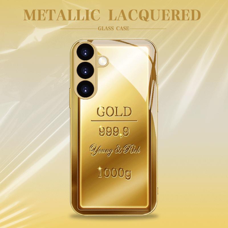 Wealth Gold Bar Metallic Paint Glass Phone Case Suitable for Samsung Galaxy S26 S25 S24 S22 S21 S20 FE/Ultra/Plus Anti Drop