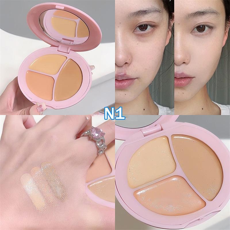 

Dikalu 3-Color Concealer Palette Long Lasting Cover Dark Circles Acne Pores Cream Shading Highlighter Moisturize Makeup Cometics as the picture