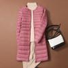 Womens Lightweight Down Coat Mid-Length Round Neck Solid Color Outerwear Winter