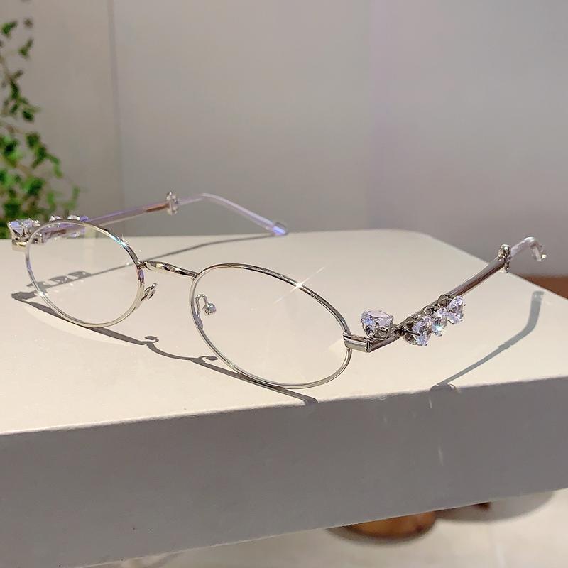 Fashion Small Oval Sunglasses Trendy Brand Designer UV400 Shine Crystal Sun Shades Glasses Decoration Women Shades