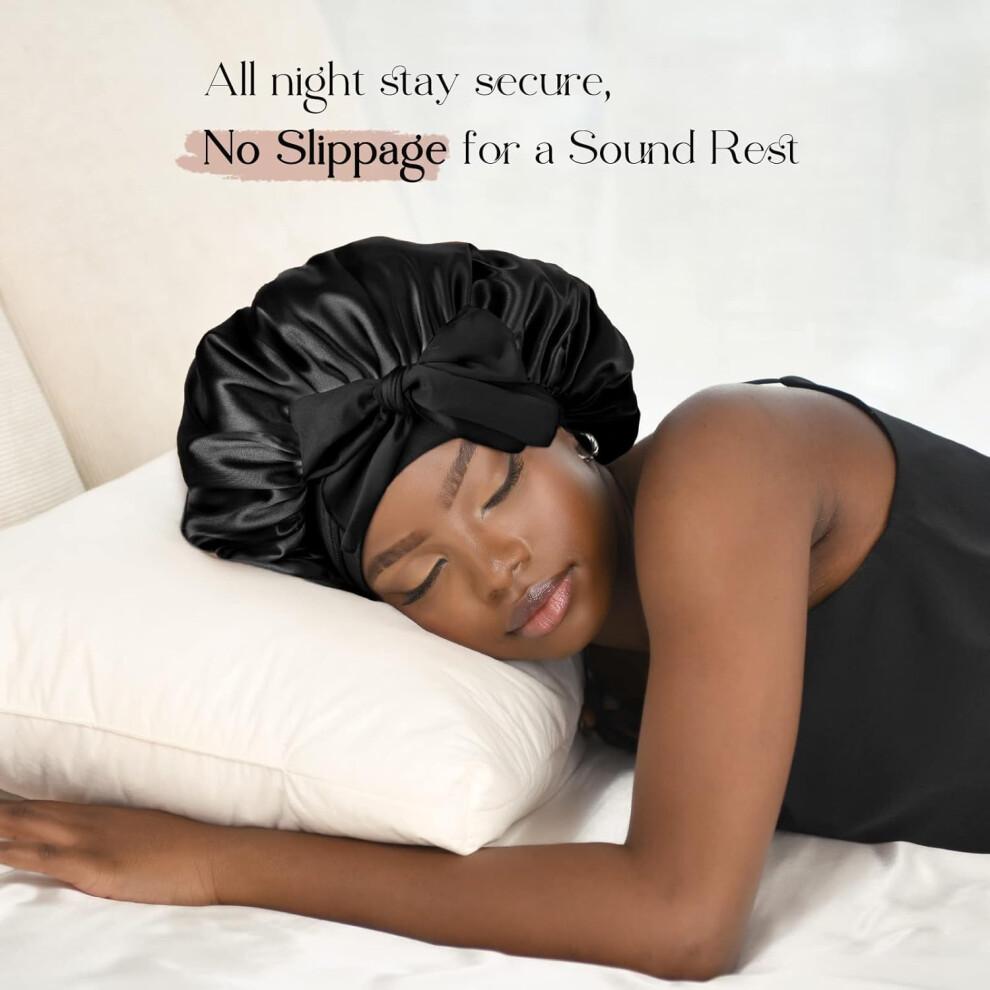 Satin Cap Silk Cap for Sleep Double Layered Satin Lined Hair Cap with Tie Bonnets for Women Natural Curly Hair 3pcs