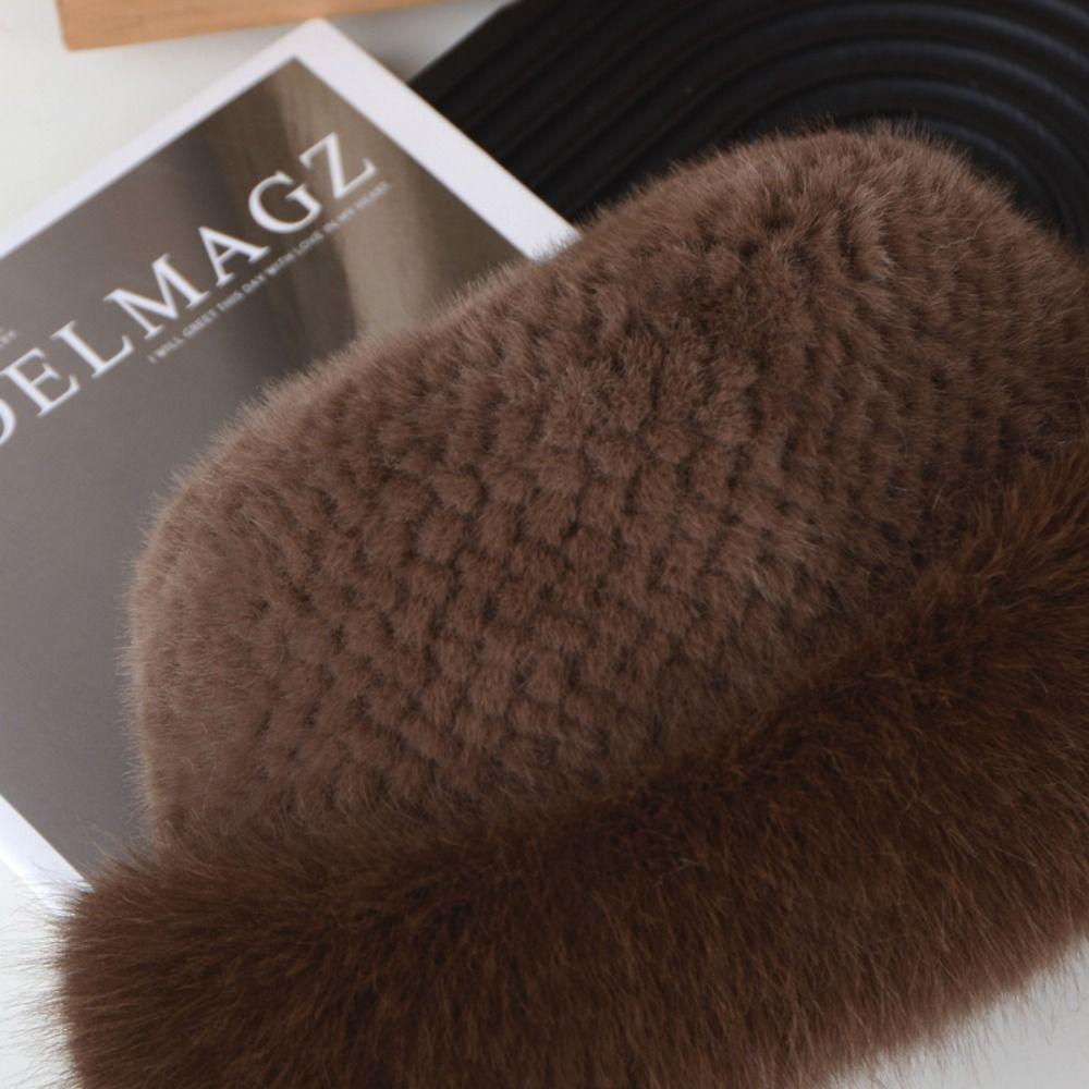 Brimless Fluffy Fur Hat Warm Plush Bucket Hat Fashion Panama Cap Women