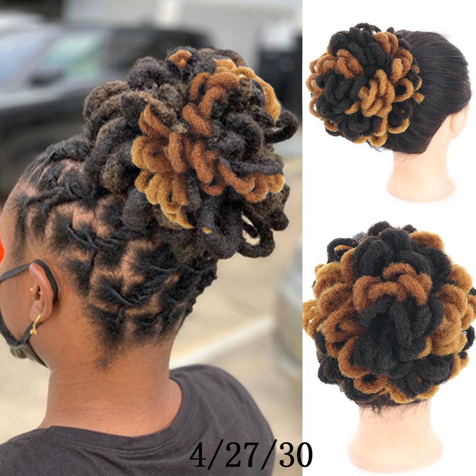 Synthetic DreadLock Hair Bun Band Faux Locs Afro Chignon Drawstring Ponytail Clip In Hairpiece For Fake Hair Black Women