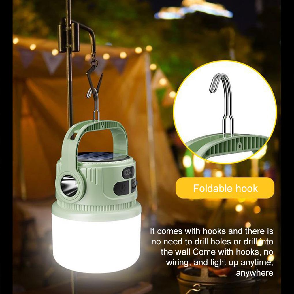 Outdoor Solar Light LED Portable Camping Lantern Lightweight Tent Lamp Night Lamps USB Rechargeable Hanging Lights with Hook