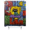 Brightly Colored Graffiti Shower Curtain Featuring Abstract Cat Design Modern Bathroom Decor For Home Bath Remodels