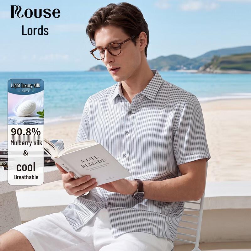 Men s Mulberry Silk Short-Sleeve Striped Shirt 175