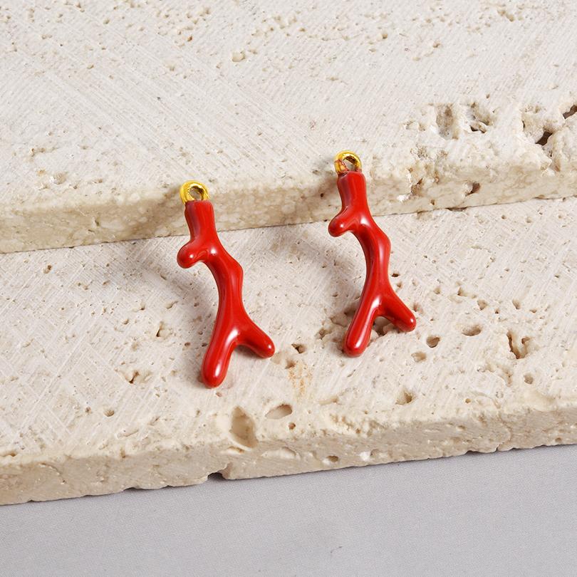 2 Stück Roter Hummer Krebs Koralle Echtsilber Vergoldet Edelstahl Emaille Anhänger Für Schmuckherstellung Zubehör DIY Strand Halsketten Anhänger