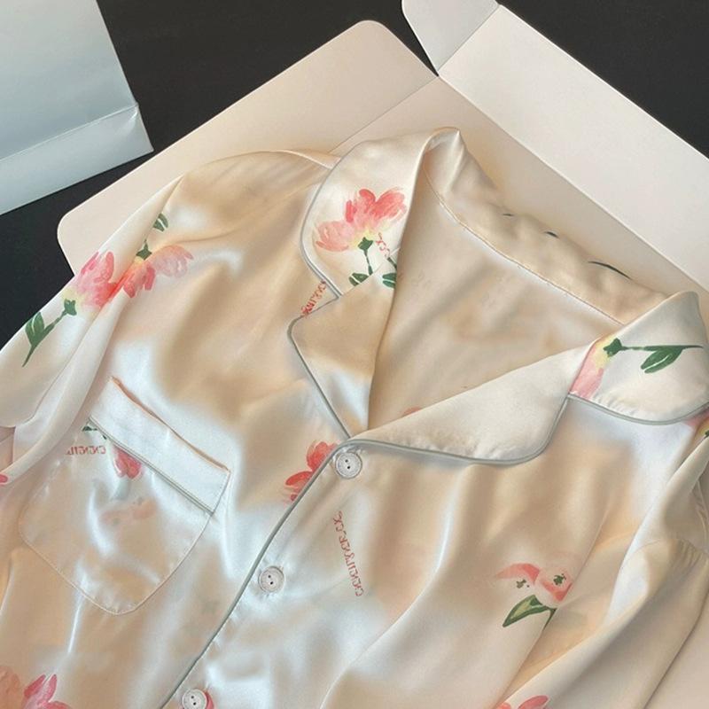 Recommended Pajamas Women'S Summer High-End Wind Peony Flower Simulation Silk Home Clothing
