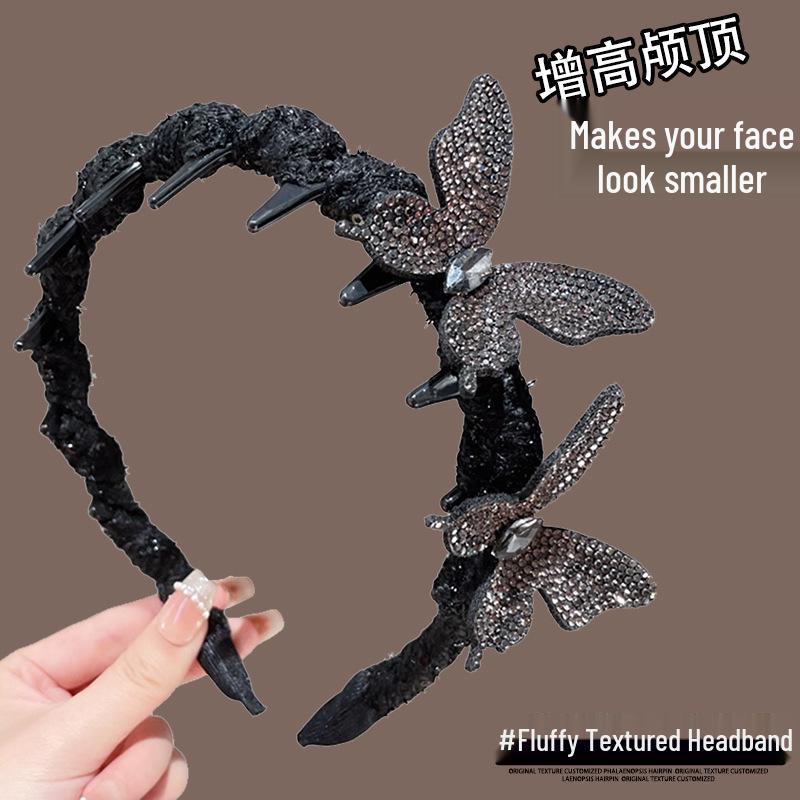 

Роскошная высокая расческа-ободок для волос с бриллиантовой бабочкой - женственный темпераментный зажим для умывания лица 3D Butterfly Headband - 1 Piece