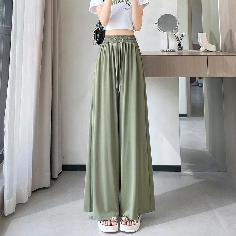 High-Waisted Ice Silk Women's Culottes - Lightweight, Wide-Leg, and Slimming Nine-Point Pants for Summer.