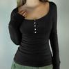 Women's Autumn and Winter Slim Fit Round Neck Versatile Button Long Sleeve Vest T-Shirt