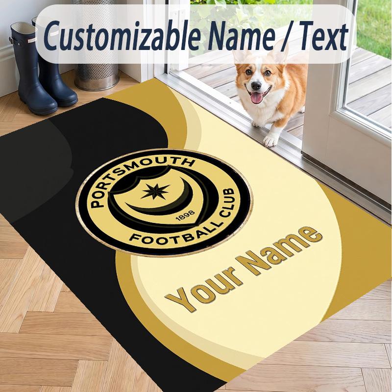 Custom Text Printed Rug Portsmouth FC Non Slip Floor Carpet For Home Room Decor