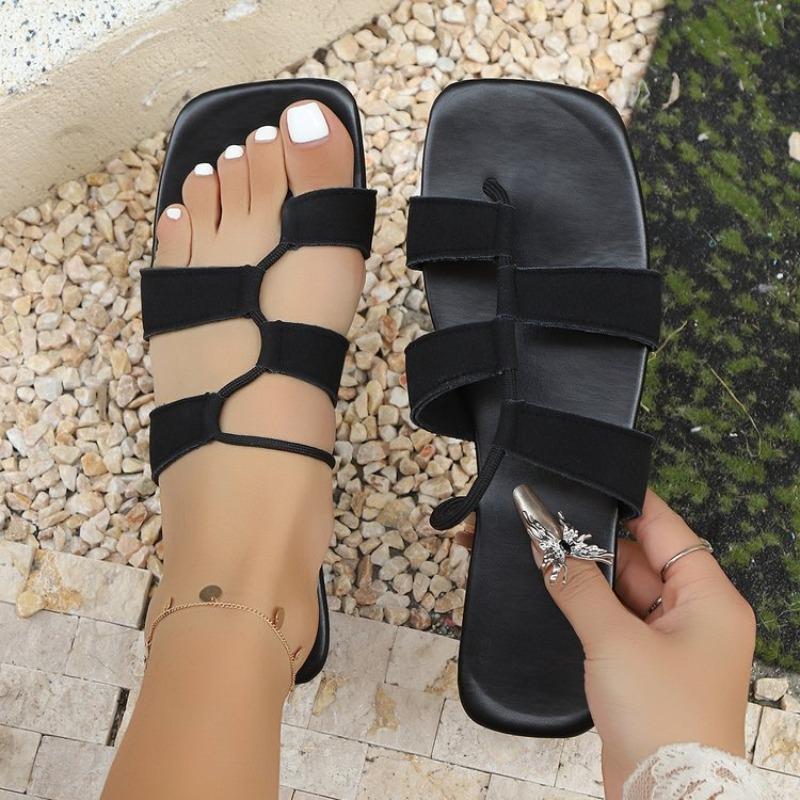 Fashion Classics White Soft Sole Women Slippers PU Leather Summer Hot Sale Square Toe Slides Outdoor Walking Anti Slip Ladies Flip Flops