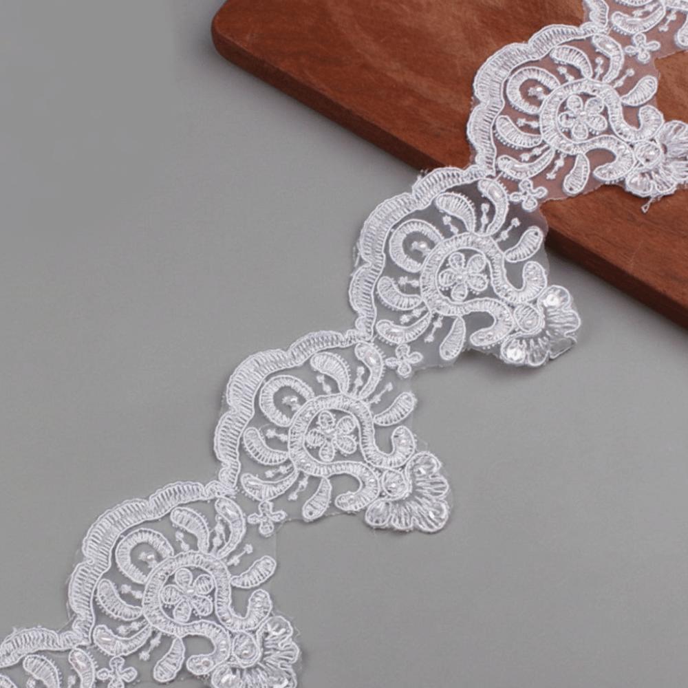 10Yards 9.5cm Width Lace Fabric Trimming Sewing Decoration White Gold Color Beading Car Bone Lace Trimming Accessories