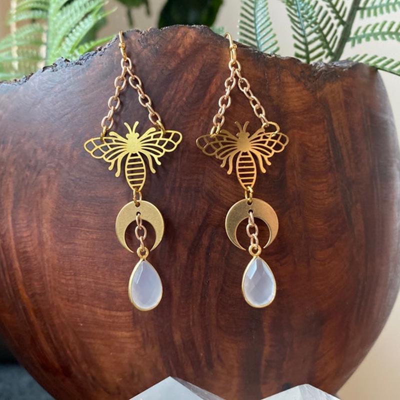 Golden Moon Gem Bohemian Earrings for Women