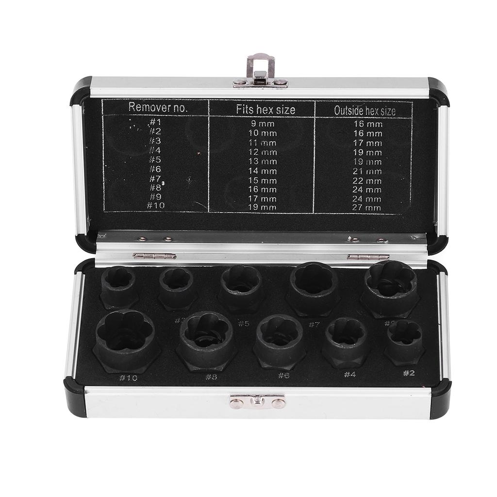 10Pcs Nut Remover Set Stripped Lug Bolt Broken Screw Extractor Hex Socket Tool Multiple Sizes