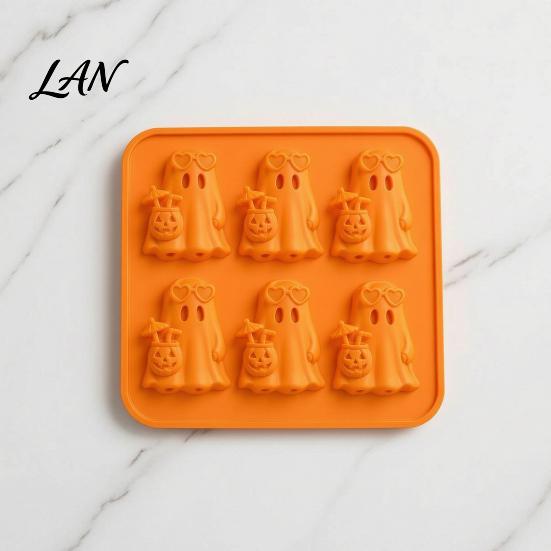 Halloween Party Supplies Ghost Ice Cube Mold, 6 Cavity Silicone Tray, 3D Flexible Mold for Shape Maker, Whisky Cocktails Tray