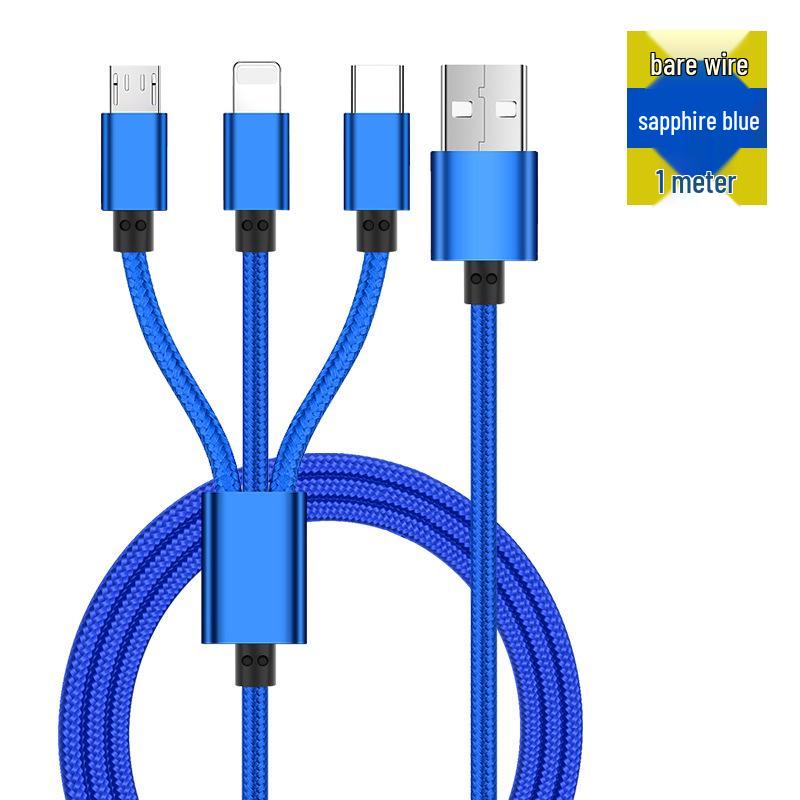 Eco-friendly Braided Metal 3-in-1 Fast Charging Cable for Mobile Phones S188 Copper (Bare Wire)