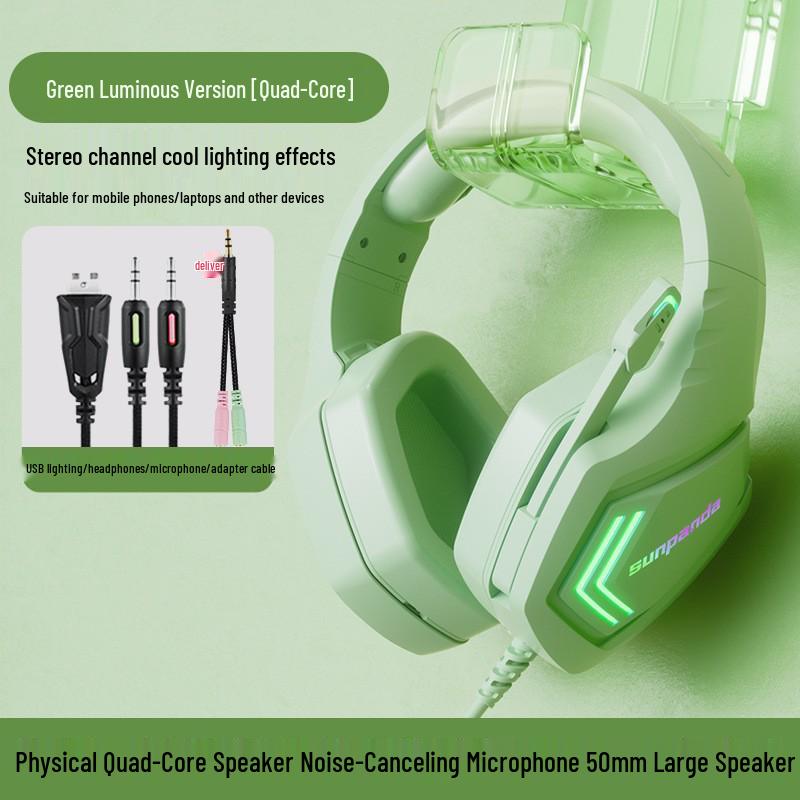 USB Gaming Headset with Noise Cancelling and Cool Lighting Effects for PC/Laptop