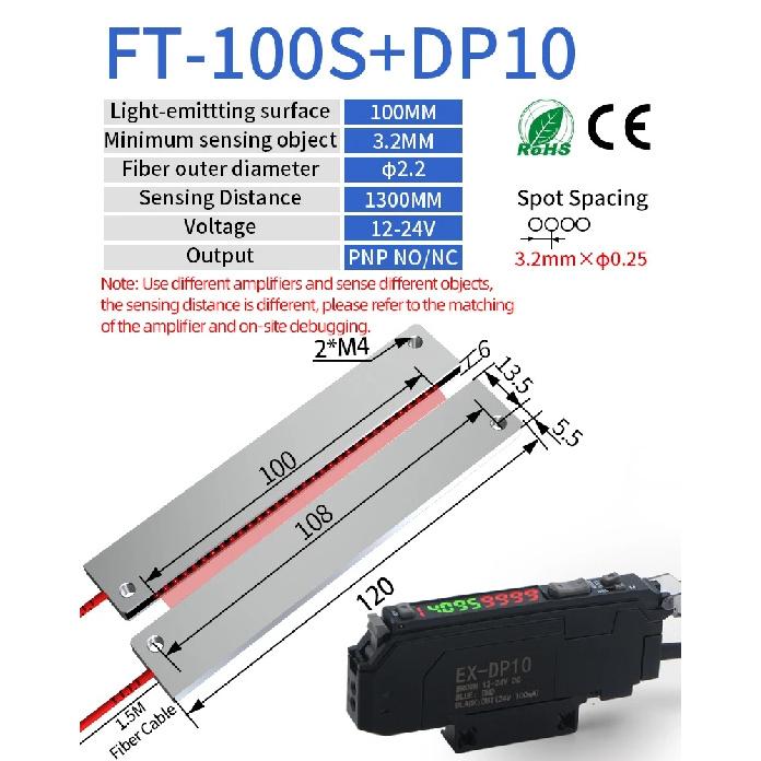 GTRIC Through-Beam Matrix Array Fiber Optic Sensor Set With Digital Display Amplifier 12-24V DC PNP Fast Response Optical Switch