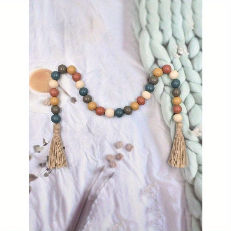1pc Rustic Vintage Style Tassel Beaded Jute Rope Wall Hanging Home Decoration Wooden Beads String Best Gifts Birthday