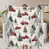 Vintage Watercolor Christmas Tree Throw Blanket, Cozy Festive Flannel Blanket for Couch Bed Decor