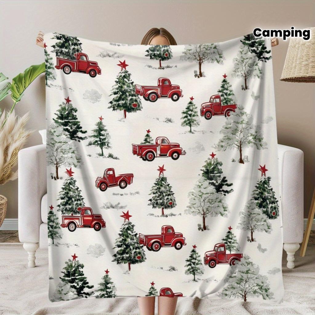 Vintage Watercolor Christmas Tree Throw Blanket, Cozy Festive Flannel Blanket for Couch Bed Decor