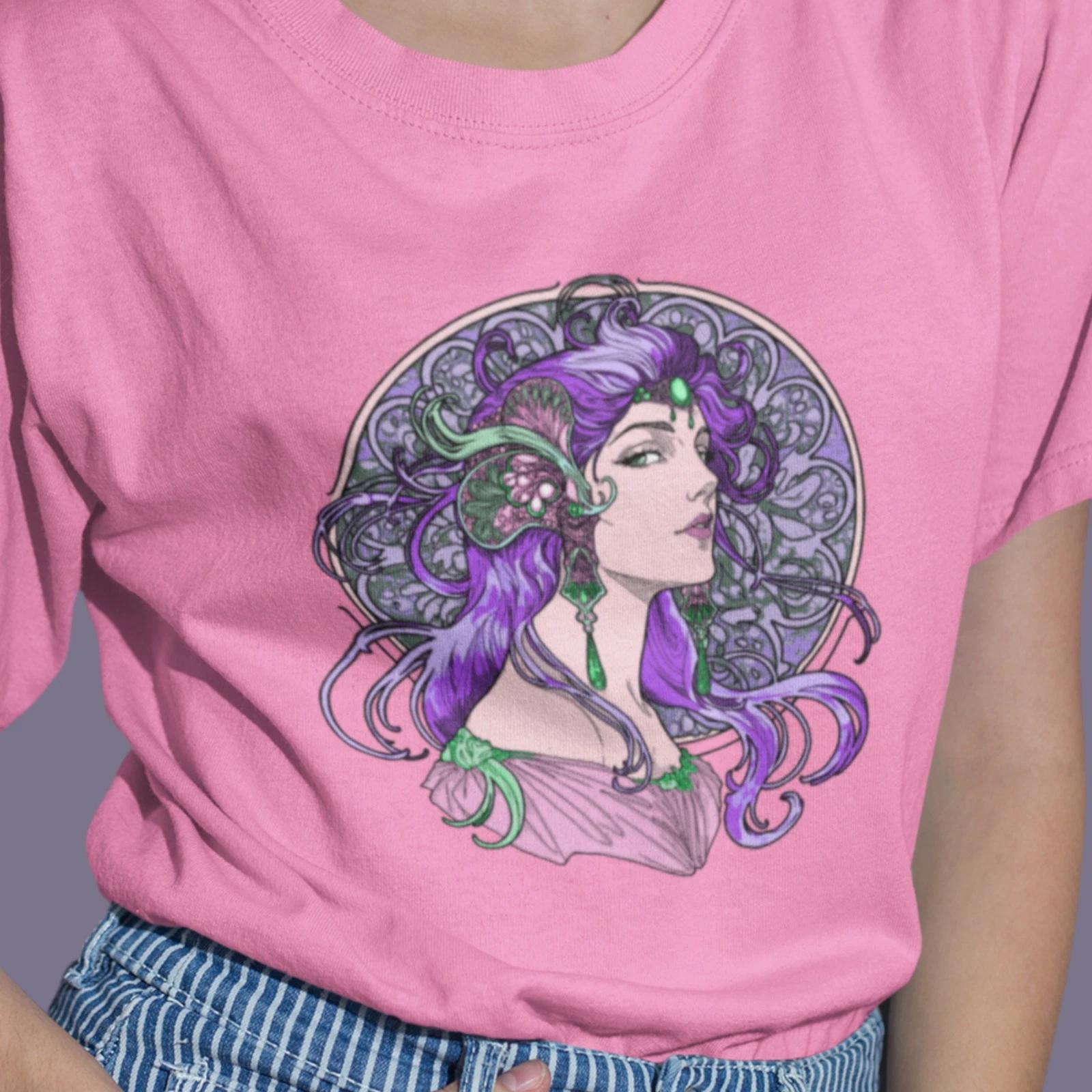 Alphonse Mucha-inspired Purple-haired Woman Unisex classic tee S