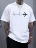 Unisex O Neck Tee Airplane Heartbeat Line Graphic Print Cotton Short Sleeve Loose Summer Breathable Daily Casual Basic Wear Top