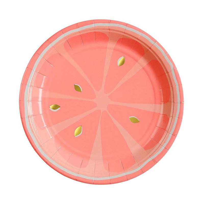 Fruit-Themed Disposable Picnic Set: Lemongrass, Strawberry, Watermelon, Pineapple Plates, Gold Foil Lace Party Plates, Cups & Napkins.
