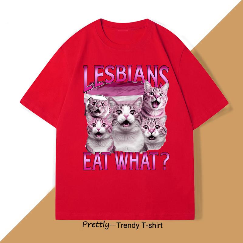 

Забавная ироничная футболка-мем с принтом кошки, лесбиянки едят что, графическая футболка, юмористическая футболка, хлопок, короткий рукав, мужская дизайнерская одежда, топ S