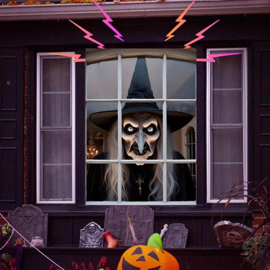 Halloween Window Cover Spooky Ghost Zombie Window Poster Clings Scary Hanging Background Decor for Halloween Party Supplies