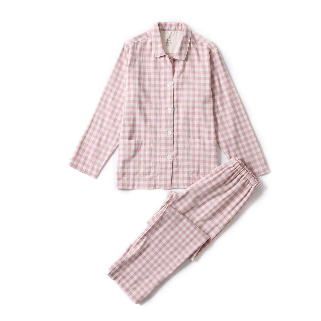 Set Pigiama in Cotone Stile Giapponese: Manica Lunga per Uomo e Donna, Pantaloni in Garza a Doppio Strato, Ideali per Coppie in Autunno.
