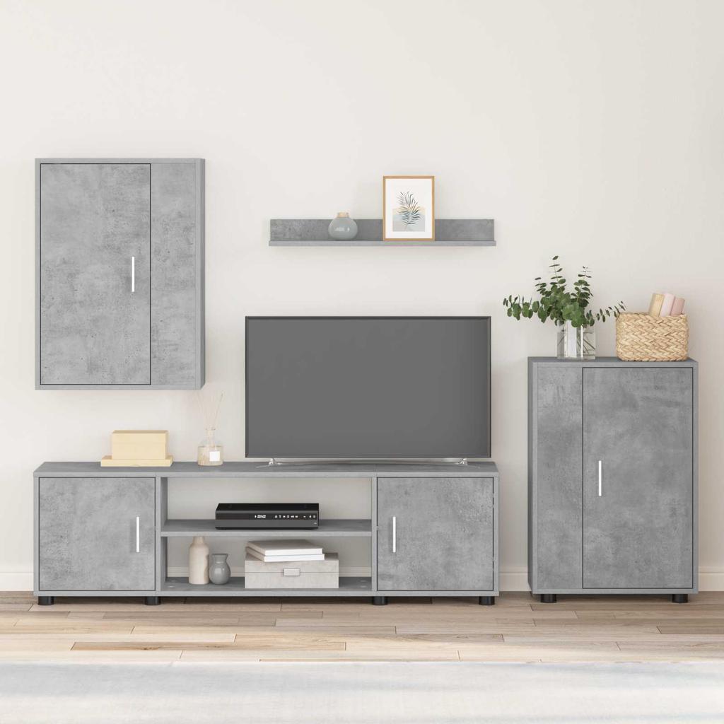 Wall Mounted TV Cabinet Set 4 pcs Concrete Grey Engineered Wood