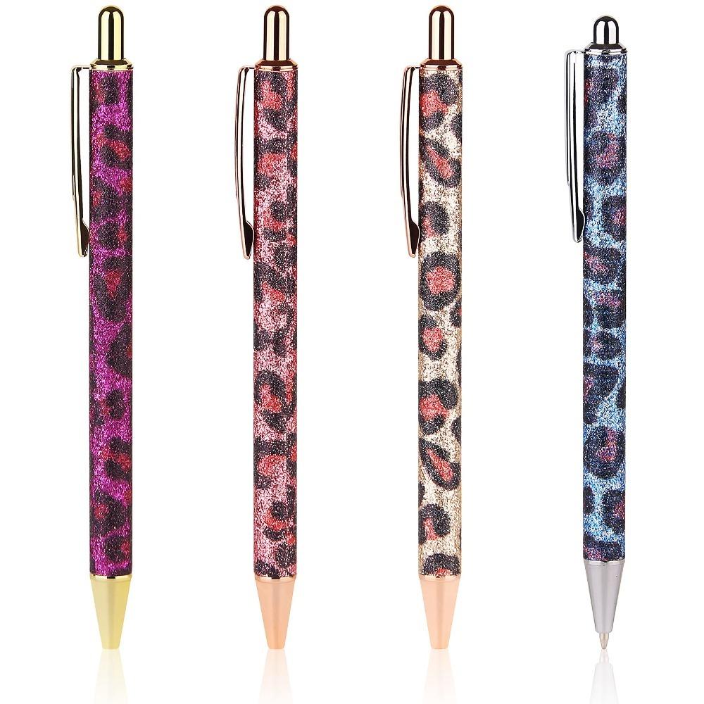 

4PCS Black Ink Ballpoint Pens Leopard Printed Cute Pens Pretty Smooth Writing Pens