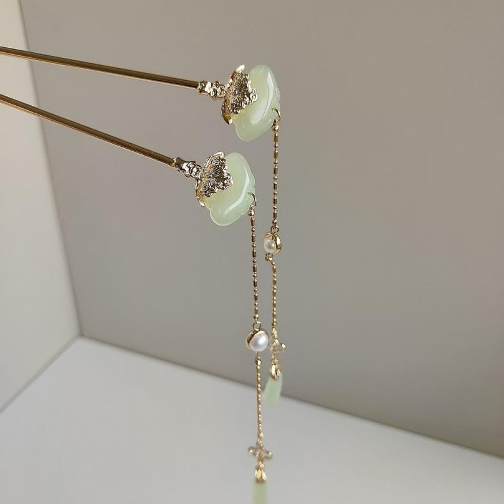 Kaiserlicher Xiangyun Schritt-Schüttel Haarnadel Antiker Jadeton Metallclip für Hanfu Qipao Geflochtenes Twist-Haar Schmuck mit Quasten