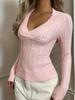 2025 European & American Slim Fit V-Neck Cable Knit Solid Color Pullover