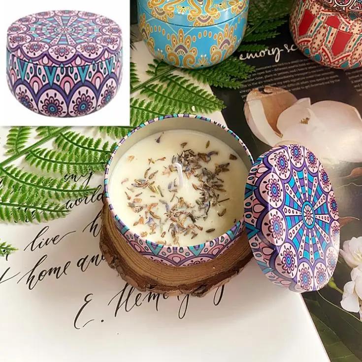 Scented Candles Iron Jar Soy Wax Dried Flower Candle 120g Sleep Soothing Bedroom Bathroom Home Decoration 8 Flavor