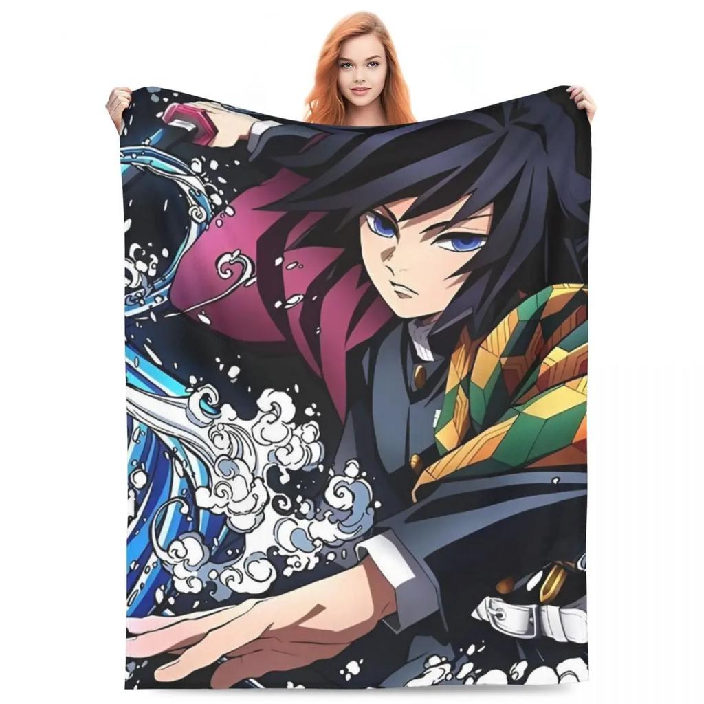 Water Hashira Giyu Tomioka Blankets Coral Fleece Plush Anime Demon Slayer Super Soft Throw Blanket for Car Sofa Couch Bedspread