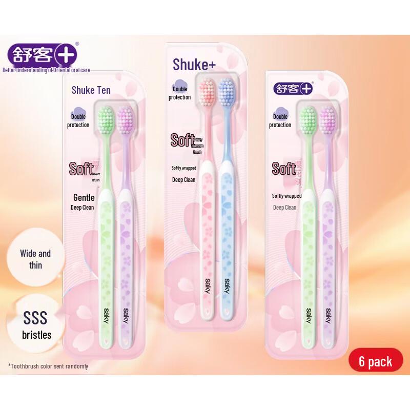Shuke Hollow Cherry Blossom Soft Toothbrush - Wide Head 6-Pack