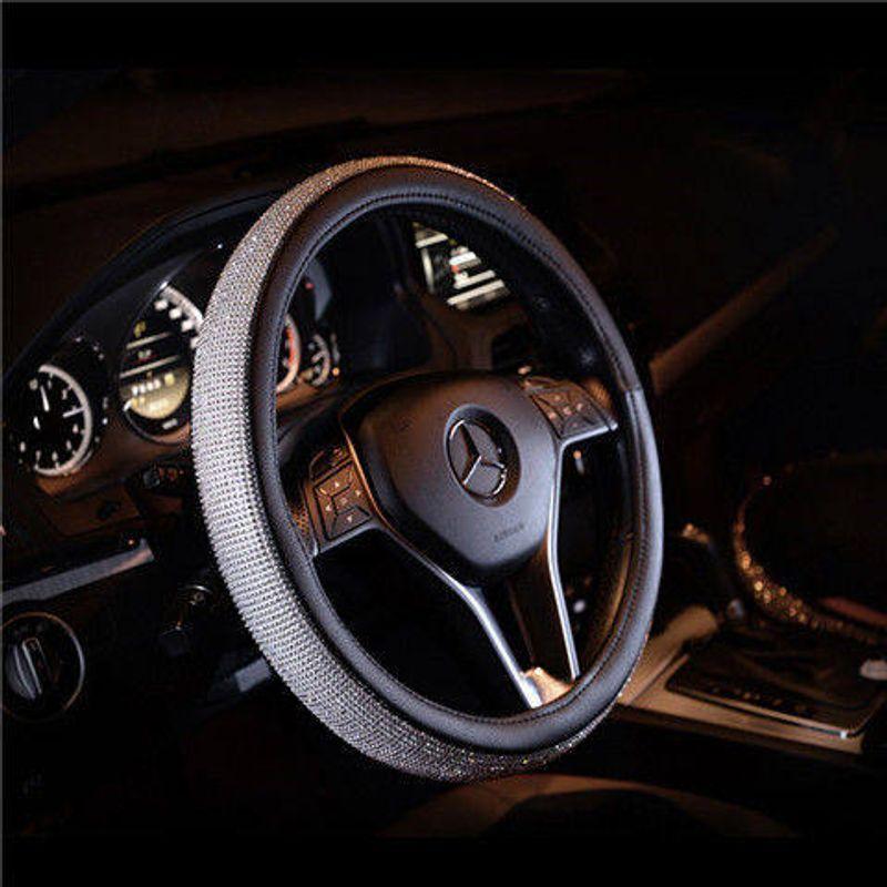 Universal Car Steering Wheel Cover with Diamonds, Fashionable Crystal, Cute Full Diamond Anti-Slip Handlebar Cover for Men and Women Decoration