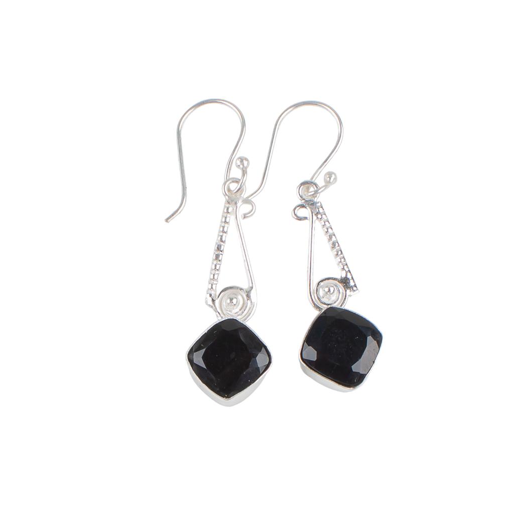 Natural Black Onyx Gemstone 925 Sterling Silver Handmade Earrings1.90" For Women EE-46-18