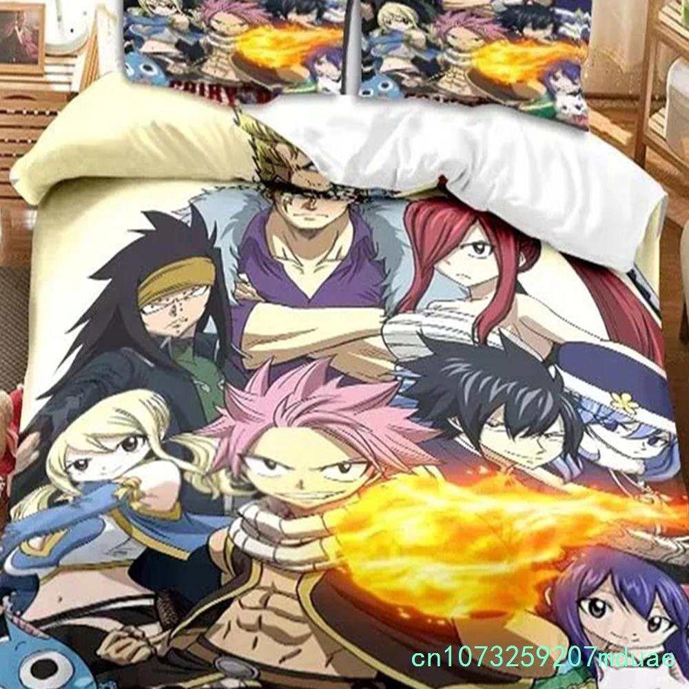 New Anime Fairy Tail Bedding Set Bed Three-piece Set Duvet Cover Single Double Bed Queen Size Duvet Cover Set Adult Boys Bedroo