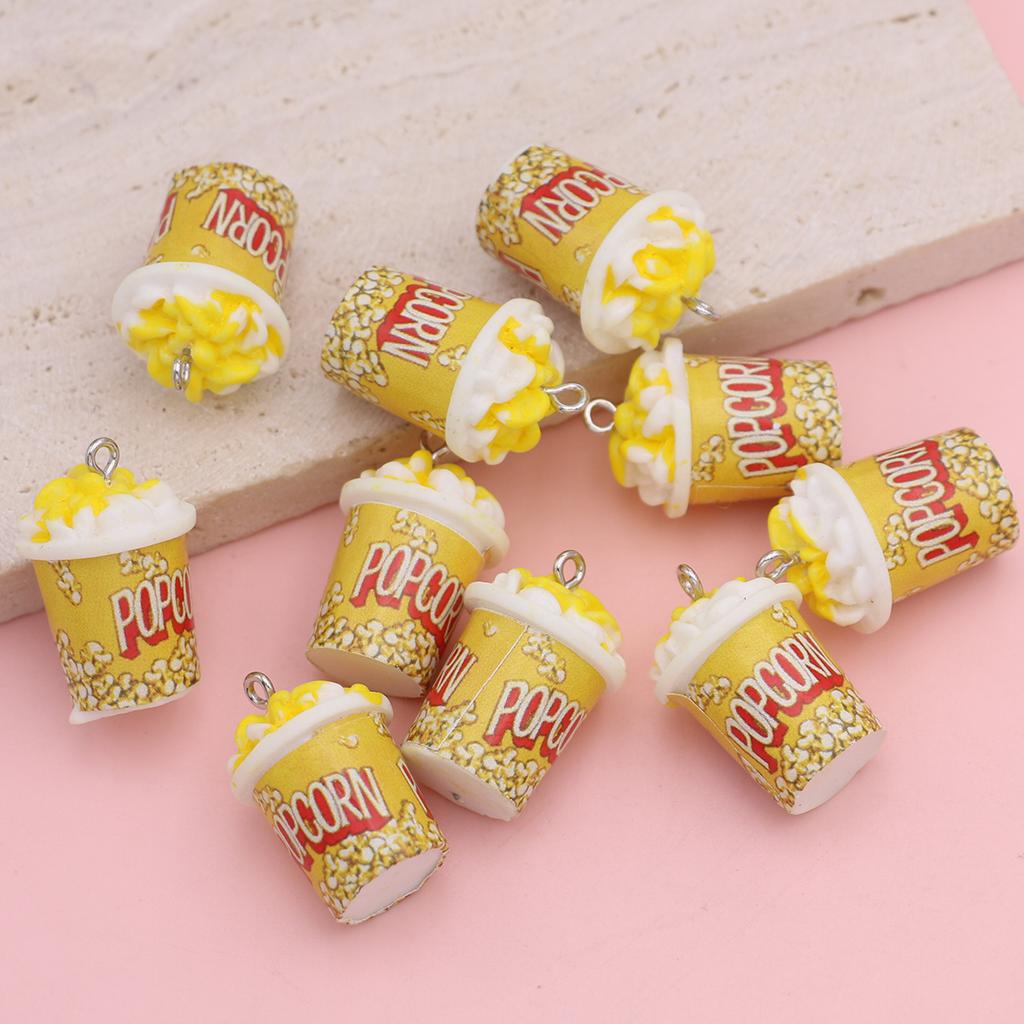 10Pcs 3D Resin Popcorn Bucket Charms Pendants For Jewelry Making Diy Handmade Bracelet Necklace Earrings Key Chain Accessories