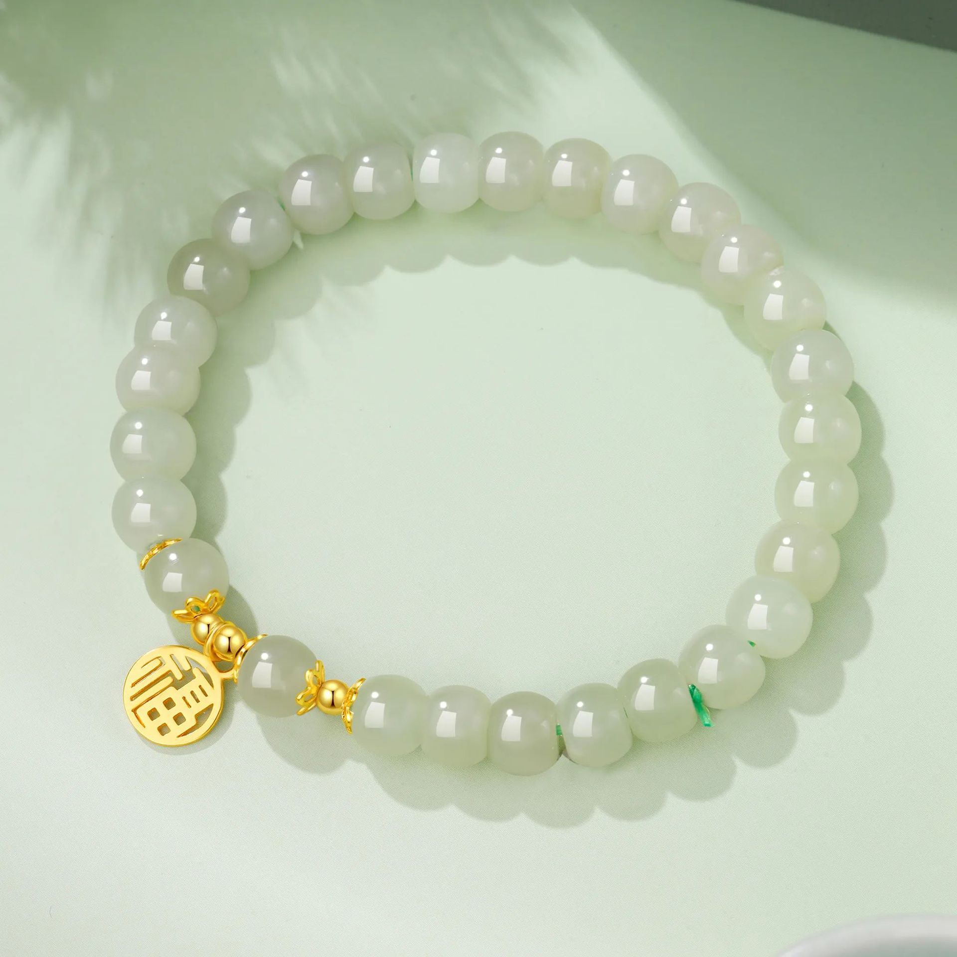 

Natural Hetian Jade Fortune Bracelet, Chinese Style Niche Gift for Qixi Festival/Valentine s Day, Gift for Girlfriend Hetian Jade6x7mm-s925Silv